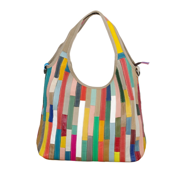 Shoulder Bag - Genuine Leather Striped Handbag – Retro & Elegant Everyday Bag