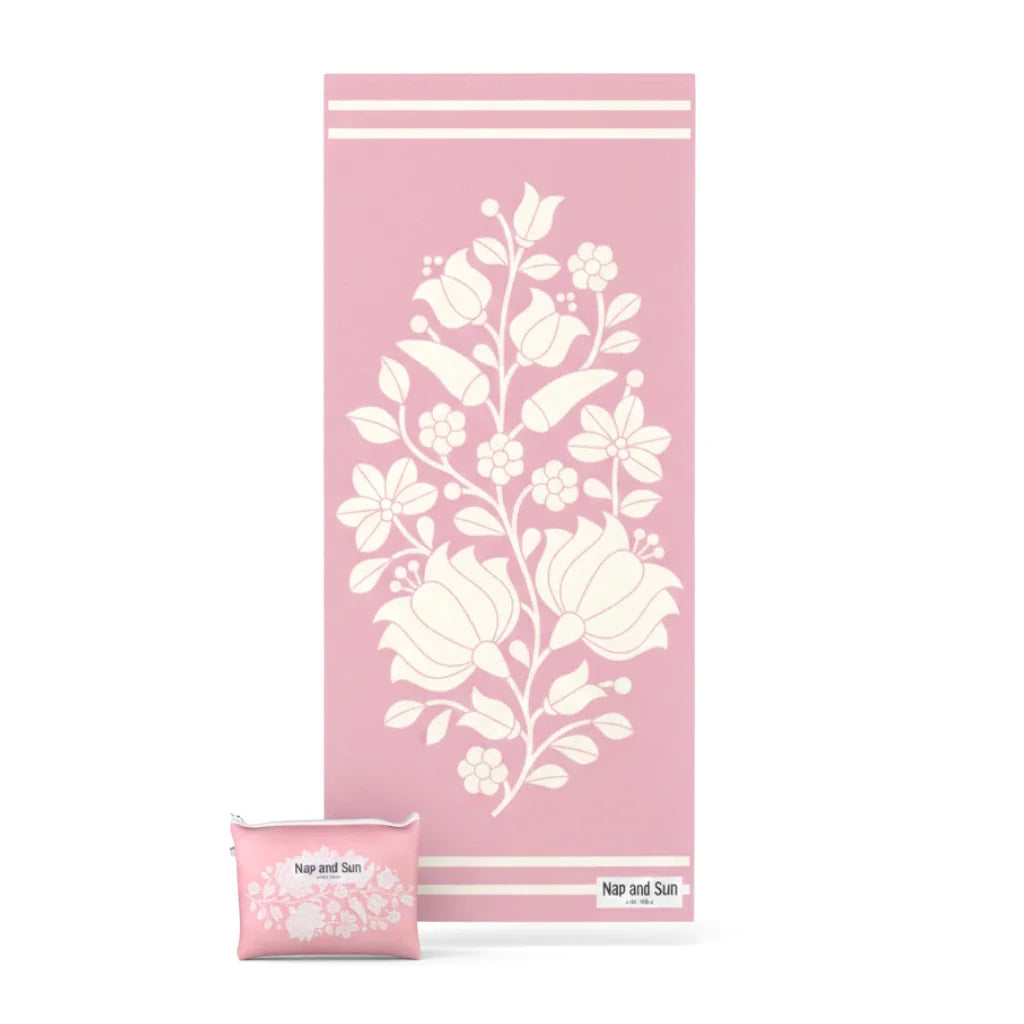 Sand Free Beach Towel, Quick-dry, High Absorbent, XL 180x80cm, Wetbag | Pink Bloom